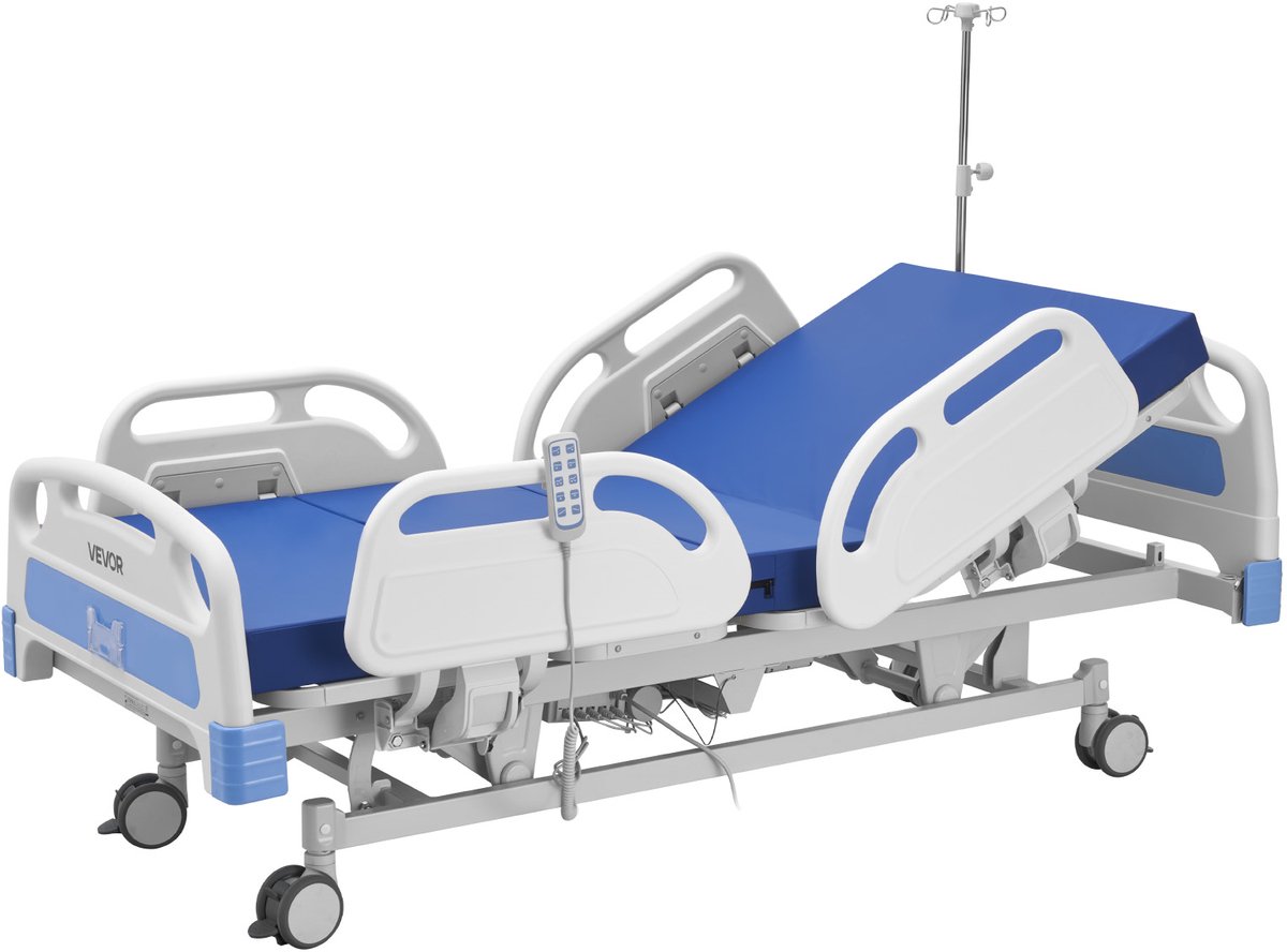 Vevor Elektrisch Ziekenhuisbed, 5 Functies, Verpleegbed met Trendelenburg- en Anti-Trendelenburg-Functie, Matras, 450-750 mm, Seniorenbed voor Thuiszorg, Verpleeghuis & Ziekenhuis Blauw, Wit