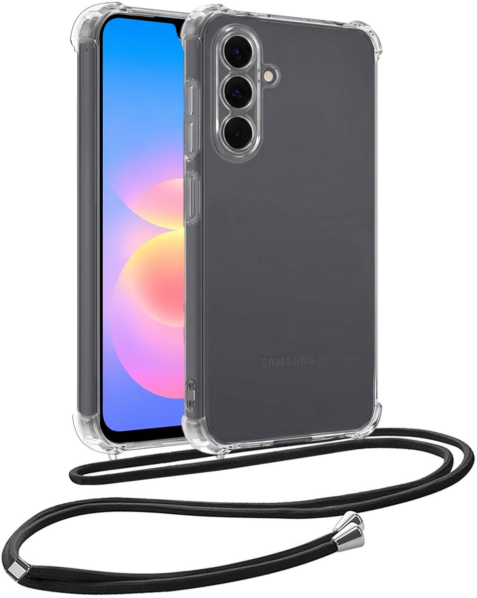 Hoesje - Geschikt voor Samsung Galaxy A18 - Met Koord - Shock Proof - Siliconen Case - Telefoonkoord - Back Cover - Telefoon Hoes Shockproof - Telefoonketting - Telefoonhoes - Transparant
