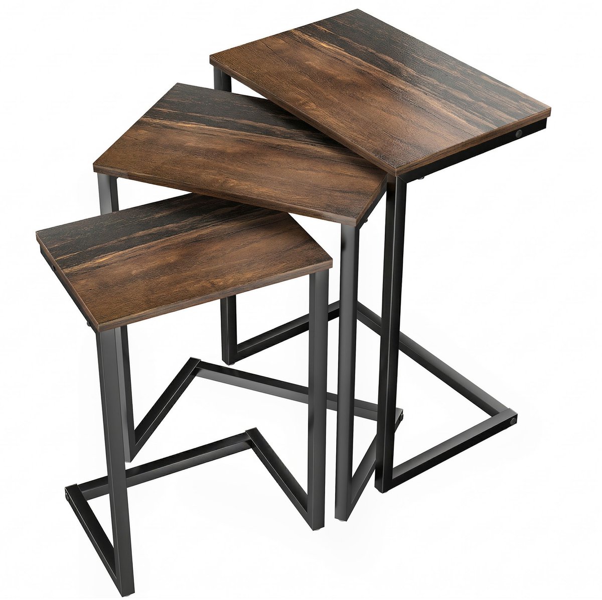 Homona Bijzettafel set van 3 - Salontafels met industrieel design - 45 x 30 x 60 cm, 40 x 28 x 56 cm en 34 x 25 x 50 cm - Rustiek bruin