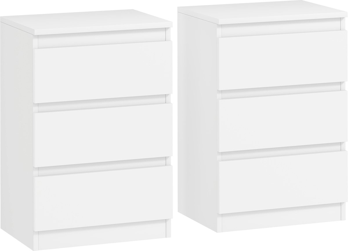 Homona Nachtkastje - Set van 2 - Met 3 lades - Wit - 40 x 30 x 59,5 cm