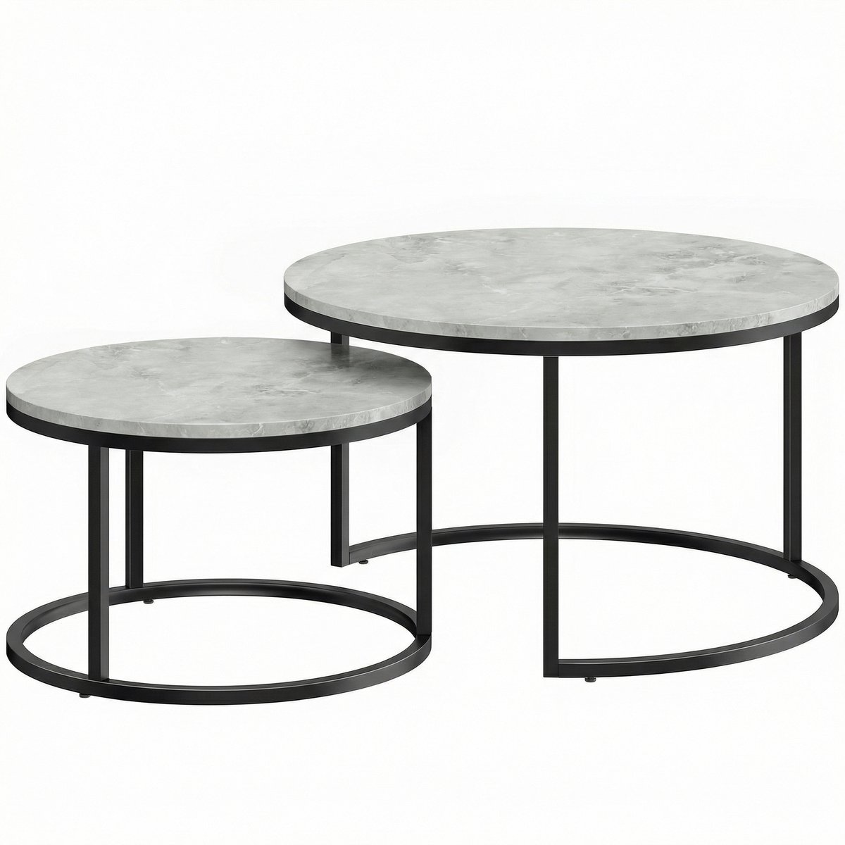 Homona Salontafel set van 2 - Stapelbaar - Met marmerlook en metalen frame - 78,5 x 78,5 x 46,5 cm en 59 x 59 x 36,5 cm - Grijs