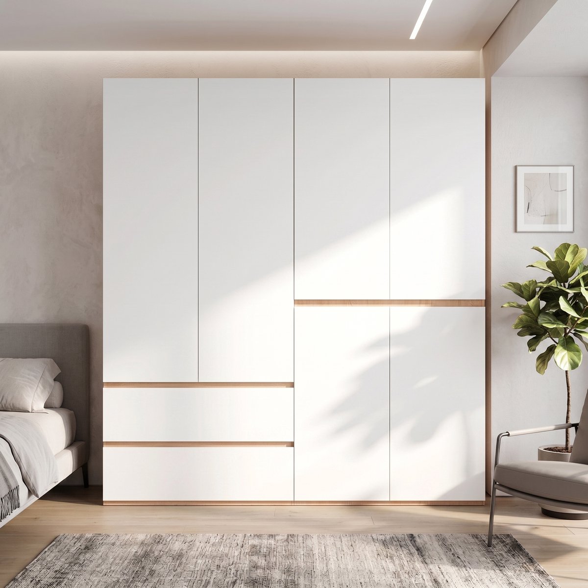 Clruro Kledingkast - 180 x 50 x 200 cm - 6 Deuren - 2 Hangroedes en 5 Lades - MDF/PB - Eiken/Wit