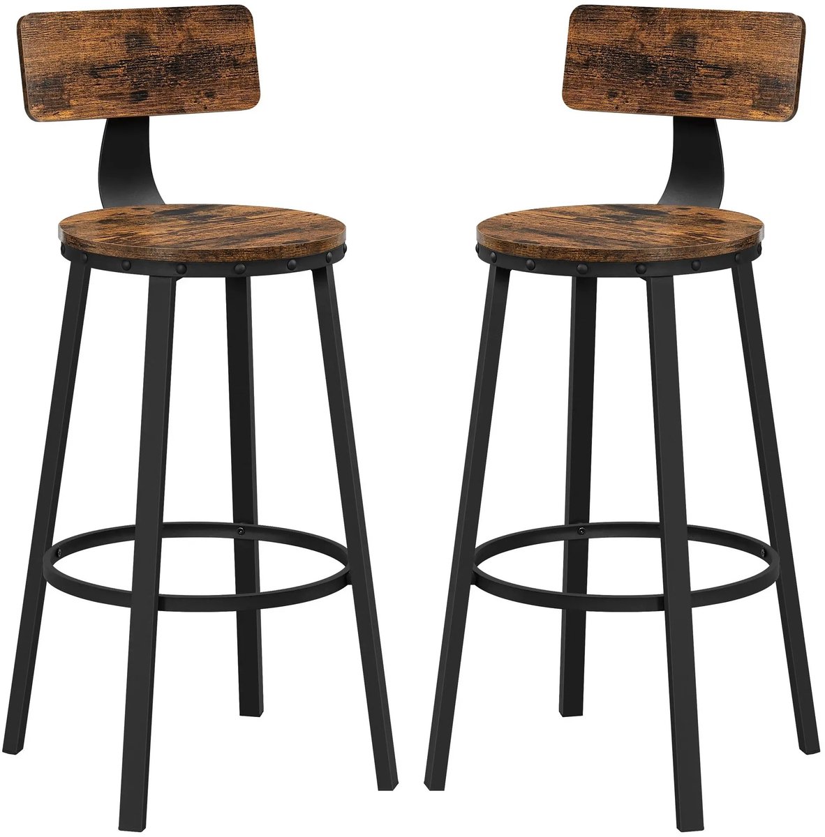 MokoHub Barstoelen Set van 2 - Keukenstoel met Metalen Frame - Zithoogte 73 cm - 54x54x99 cm - Bruin