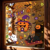 Halloween Raamstickers 37 Stuks – Statische PVC Raamfolie – Dubbelzijdig Bedrukt – Pompoen, Spook, Zwarte Kat, Heksenhuisje, Bezem en Herfstbladeren – Halloween Decoratie