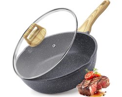Swok pan 24 cm met 2.5 L keramische anti-aanbaklaag, PFOS/PFOA-vrij, geschikt voor alle warmtebronnen, grijs