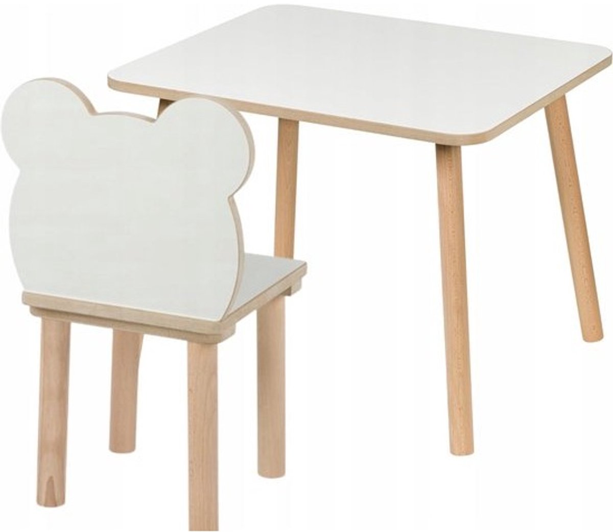 Kindertafel met stoel set - Kinderbureau en stoel van hout en MDF - Wit en natuurlijk design