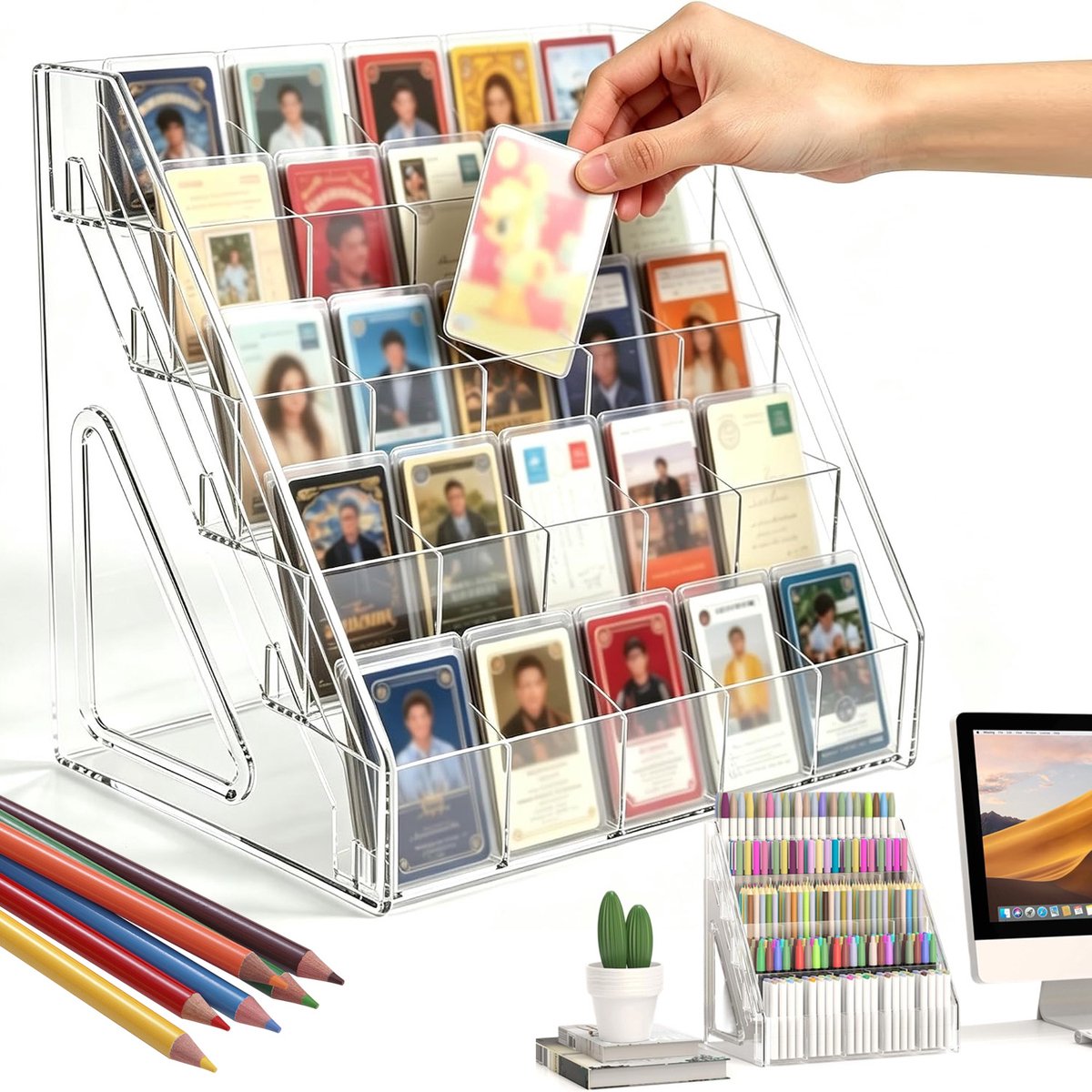 Acryl Pennenhouder 5 Lagen - Transparant Bureau Organizer - Opbergrek Voor Kantoorartikelen - 33,2x24x35,7cm - Meerdere Vakken - Voor Stiften & Potloden & Kunstbenodigdheden
