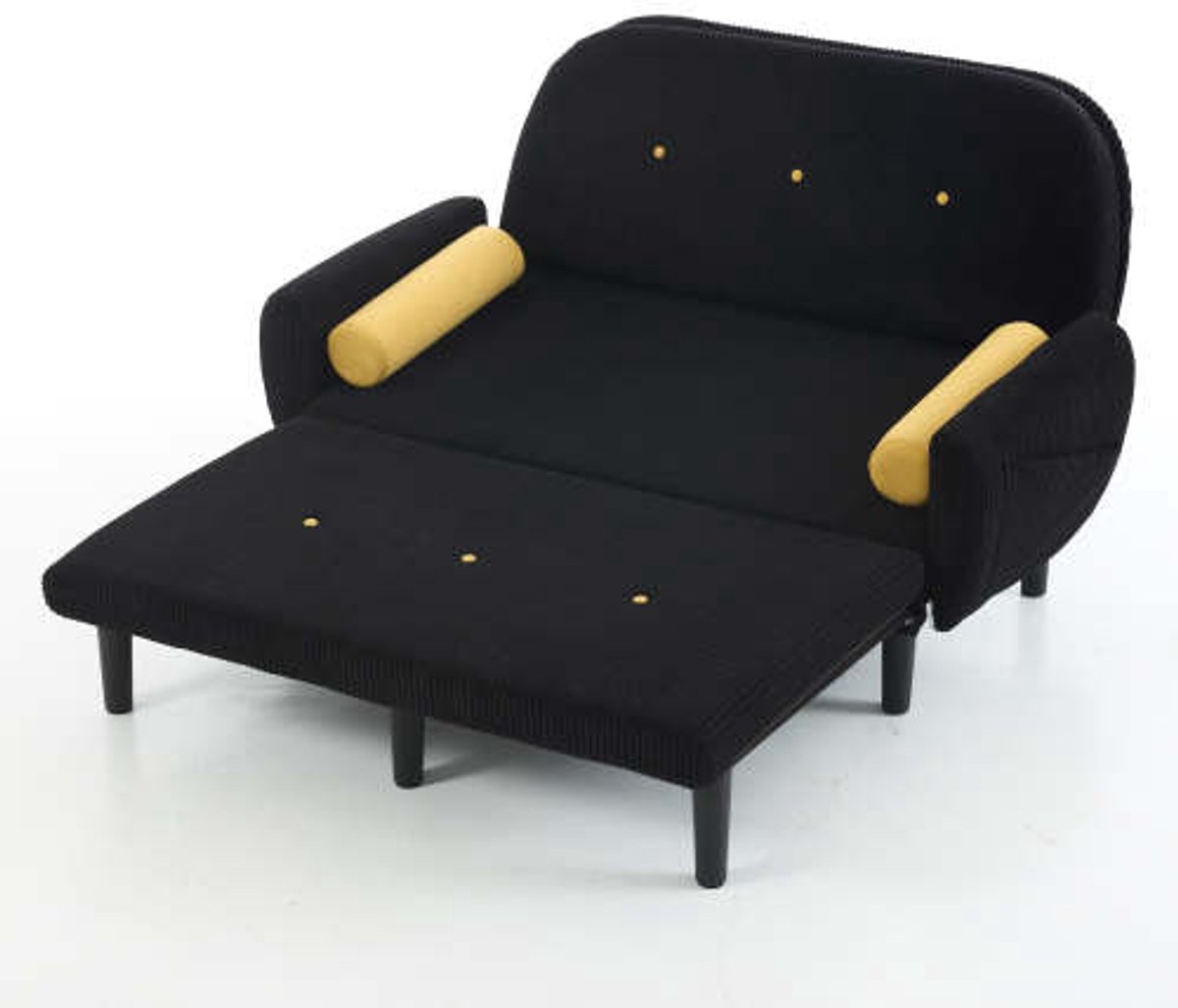 Rolipo 2-zits Slaapbank - Corduroy Bedbank - Verstelbare Rugleuning - Metalen Frame - Inclusief 2 Ronde Kussens - 133,5 x 77 x 85 cm - Zwart