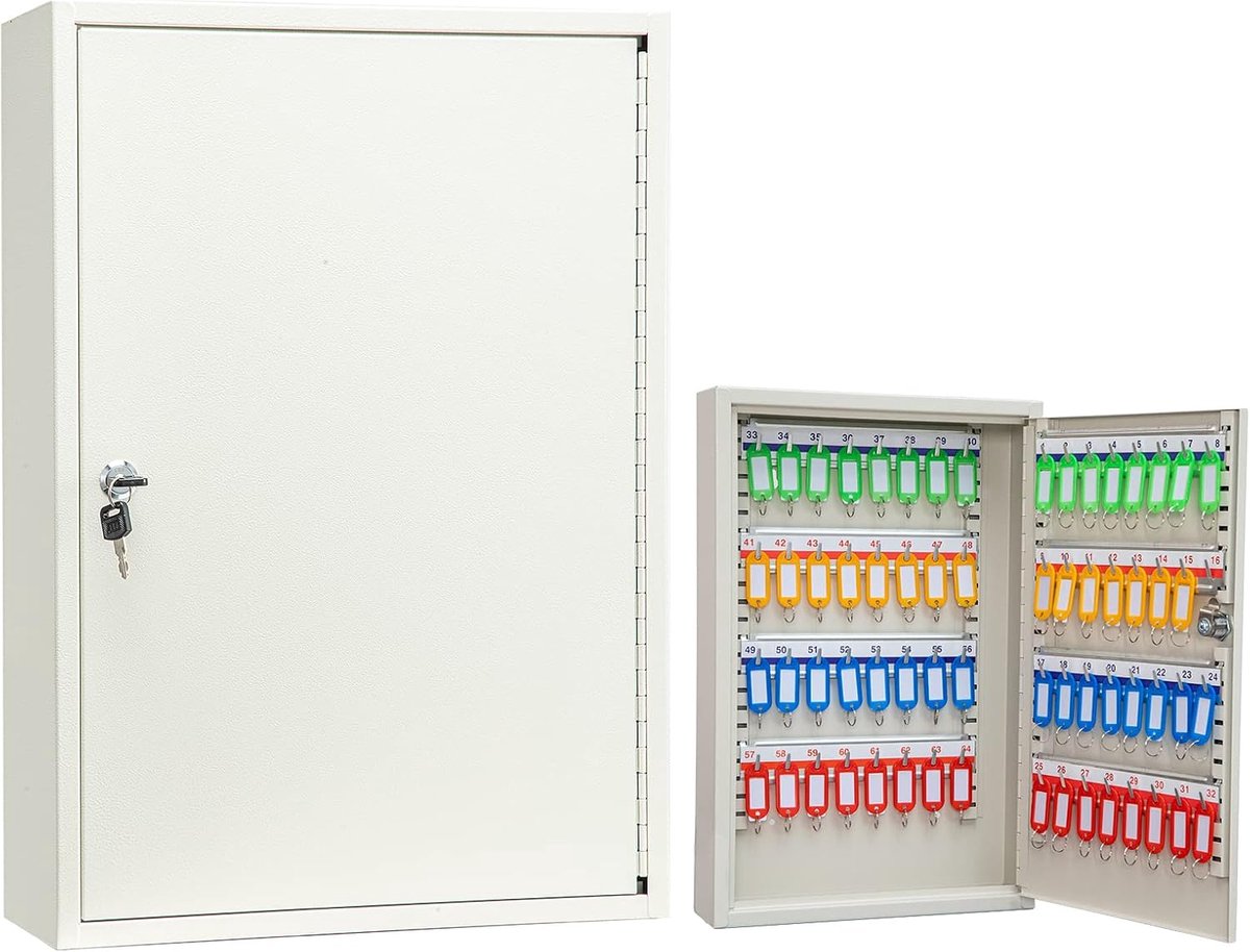 Sleutelslot Box Muurbevestiging 64 Positie Metalen Vergrendeling Sleutelkast Organizer met Sleutelhangers Sleutelkluis Beveiliging Opslag Lockbox Houder voor Valets, Hotels, Auto en Huis