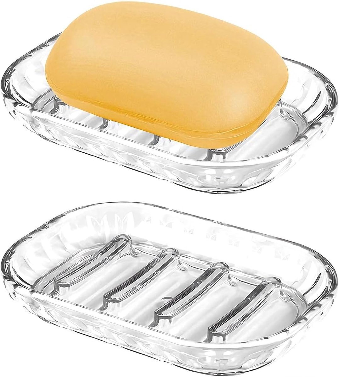 2 stuks transparant zwart – flexibele PP zeepbakjes 13x9x2 cm met antislip ribbels – herbruikbare kunststof zeephouders voor badkamer keuken gootsteen douche