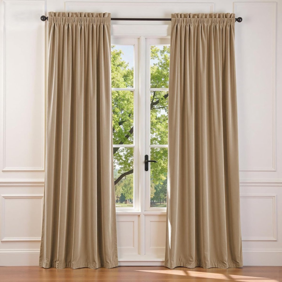 Fluwelen gordijn beige thermisch geïsoleerde gordijnen 213 cm lange gordijnen voor slaapkamer woonkamer verduistering raambehandelingen staaf zak, set van 2, latte