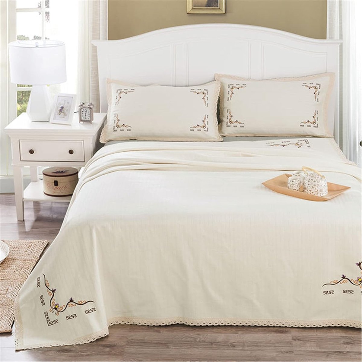 3-delige Quilt Sprei Beige Linnen Zacht Ademend Zomer Mat met Kant Wasbare Deken Gooit Inklapbare Beddengoed Set met 2 Kussenhoezen The New