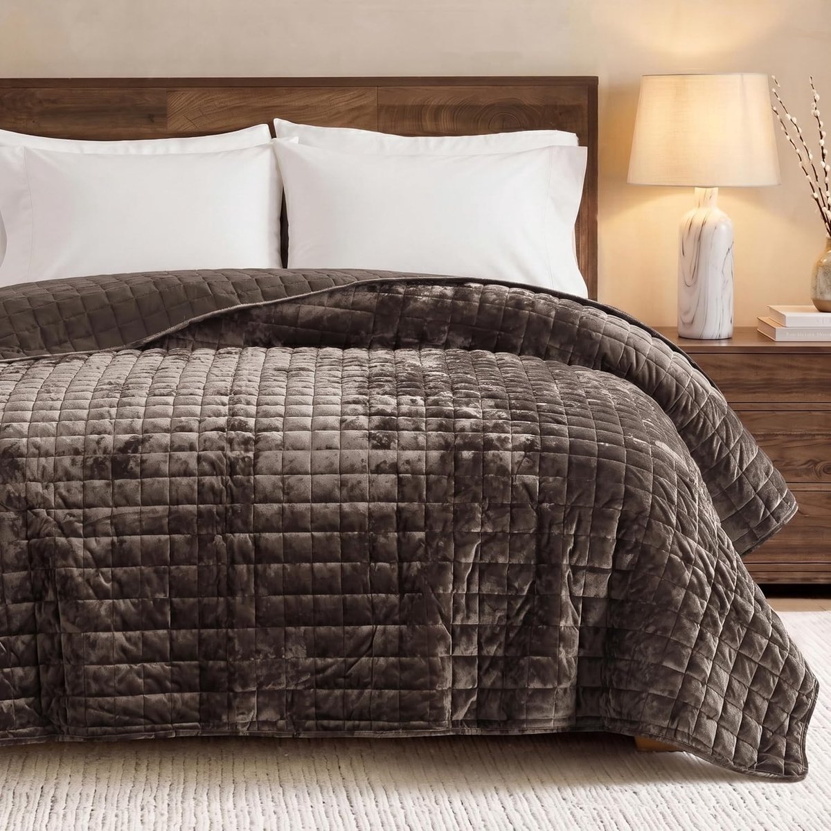 Sprei voor tweepersoonsbed, bruin, 300 x 270 cm, fluweel, sprei