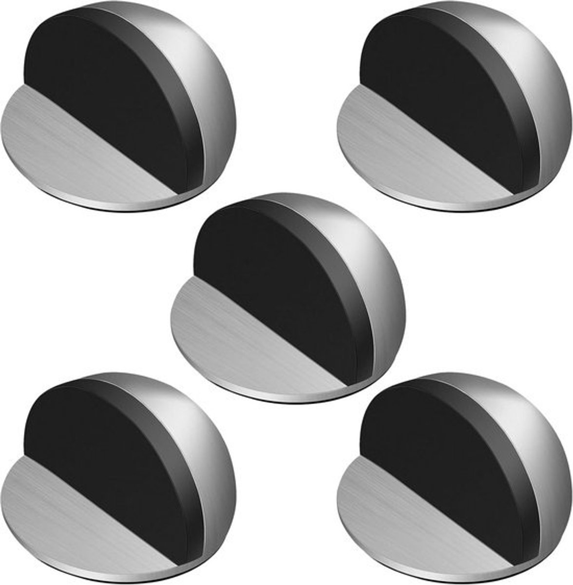Deurstopper - Van Roestvrij Staal en Rubber - Zelfklevend - Gemakkelijk te Bevestigen - 5 Stuks - Voor Wand- en Meubelbescherming