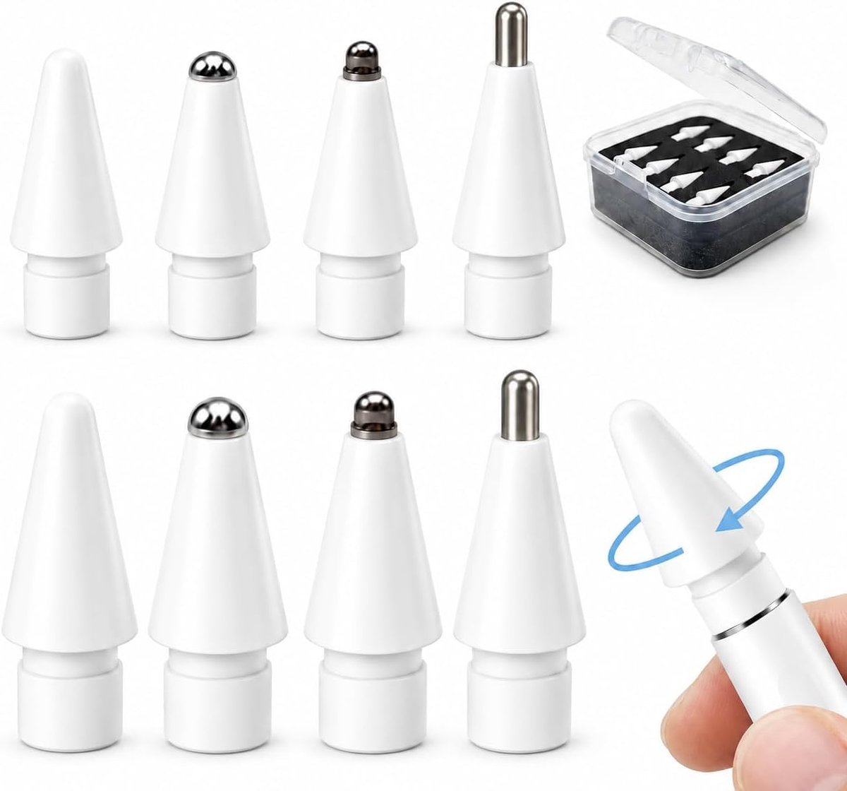 Punten, compatibel met Apple Pencil, 8 stuks vervangende punten, hoge gevoeligheid, stylus glijden voor Apple Pencil Pro/2e generatie/1e generatie