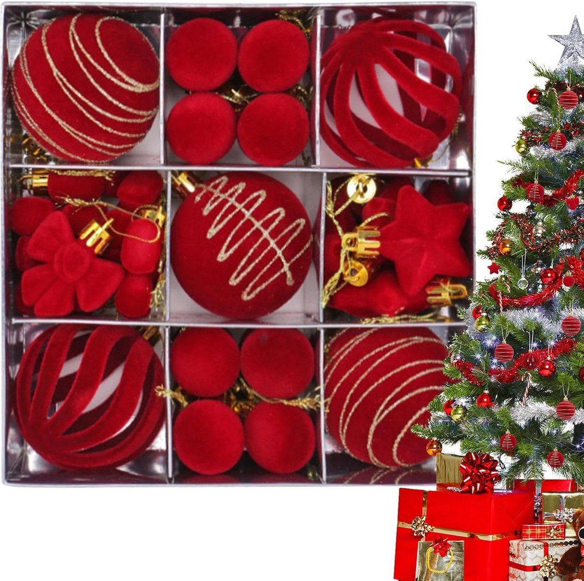 Kerstballen als kerstboomversiering, 35 stuks, onbreekbaar