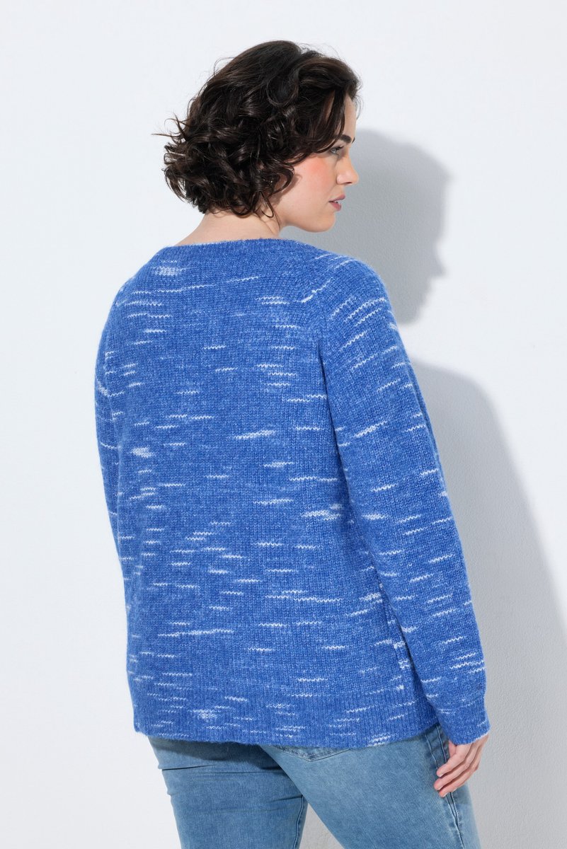 Ulla Popken - Dames - Vest gemêleerd ribbreisel ronde hals lange mouwen - Pauwenblauw - Maat 50+