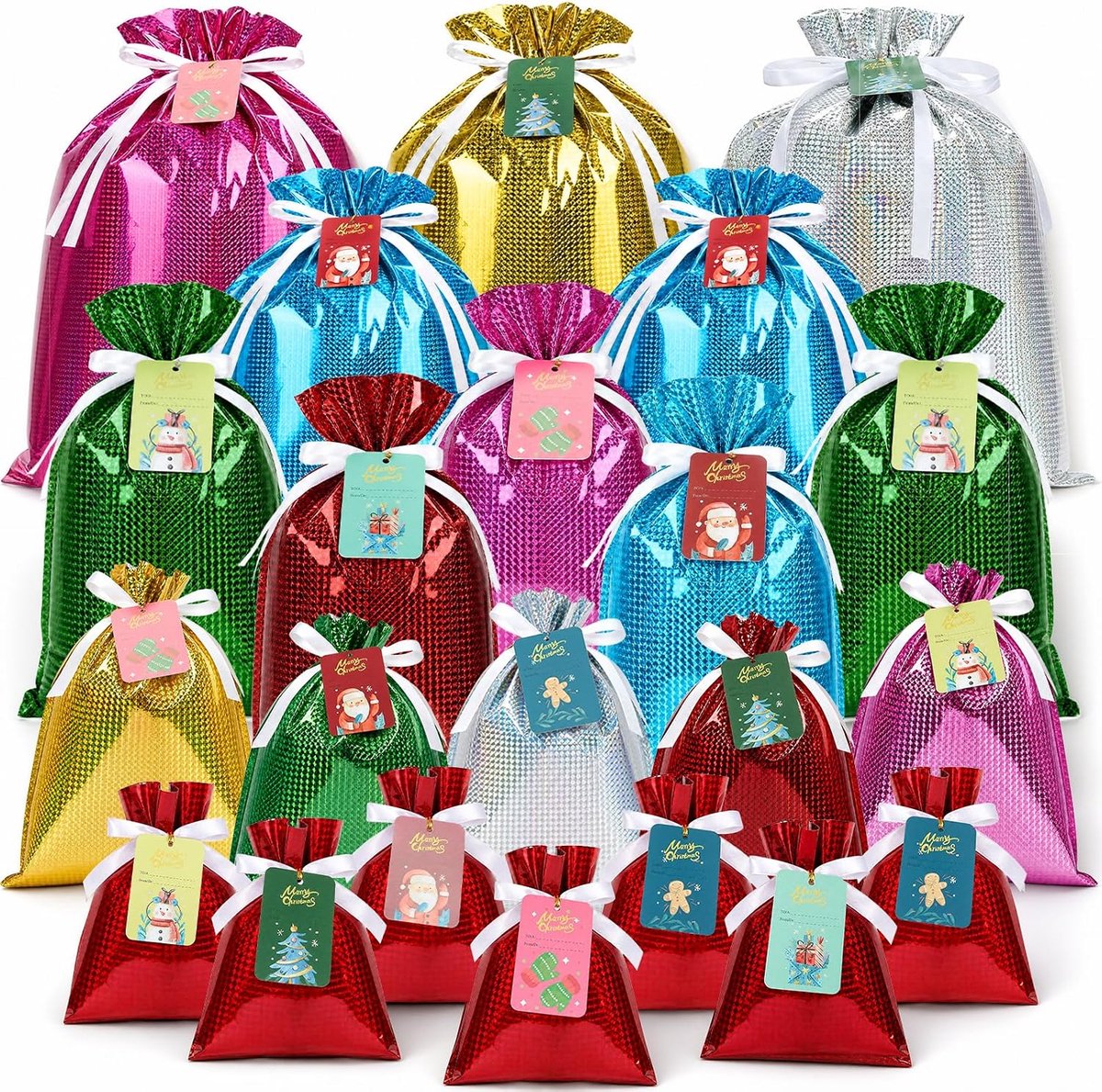 Kerstcadeauzakjesset, 90-delig, met trekkoord en wenskaarten