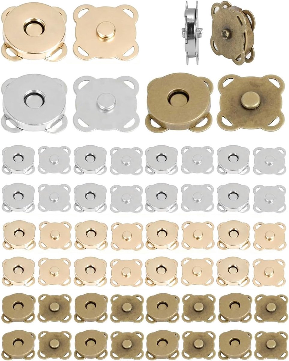 24er Set onzichtbare magnetische sluitingen, metalen drukknoppen magnetisch aan te naaien, 3 kleuren voor kleding hemden blouses en doe-het-zelf