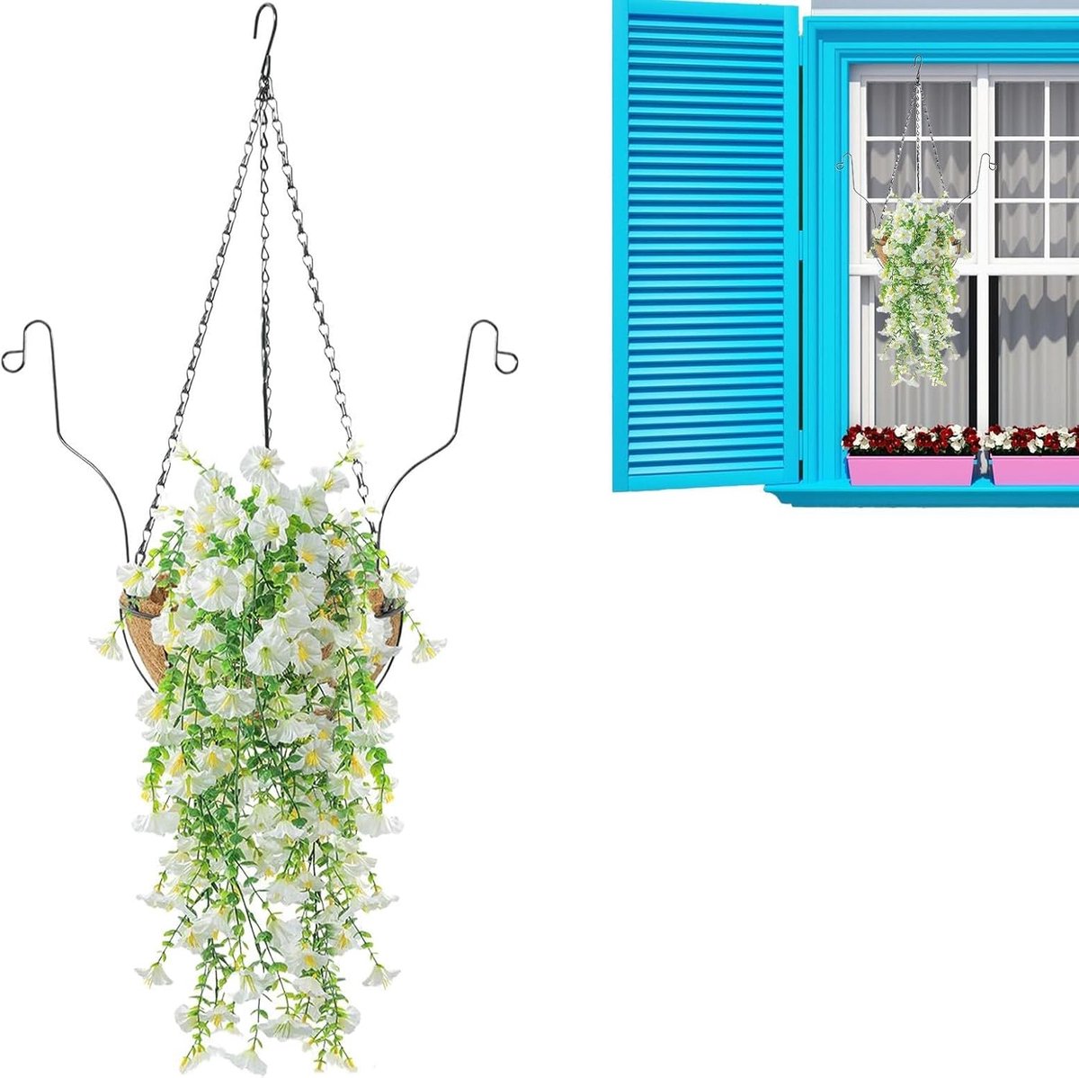 Kunstbloemen om op te hangen, realistische kunstbloemen tuindecoratie, hangende kunstbloemen voor buiten, voor tuin, hal, balkon, eetkamer, huis, binnenplaats, raam, Maria-feest