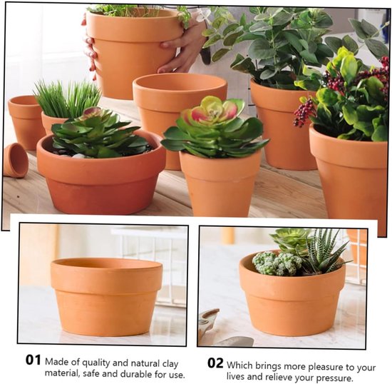 2stuks Terracotta Cactus Pot Van Bloempot Met Drainagegat Voor Succulenten Bonsai Creatieve Aardewerken Plantenbak Voor Thuis Kantoor Decoratie — afbeelding 2