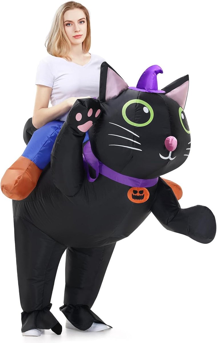 Opblaasbaar kattenkostuum voor volwassen kinderen, Halloween-kostuums voor mannen en vrouwen, ritten op opgeblazen kostuums, grappige verkleedpartijkostuums