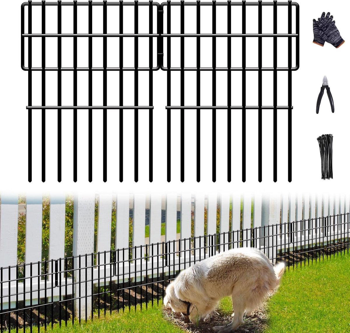 25 panelen geen graven dier barrière hek, 8,2 m (L) x 43 cm (H) Geen graven tuin hek panelen, 3 cm gat hond konijn hek barrière voor bodem van hek, roestvrije metalen hek grens voor buitenterras