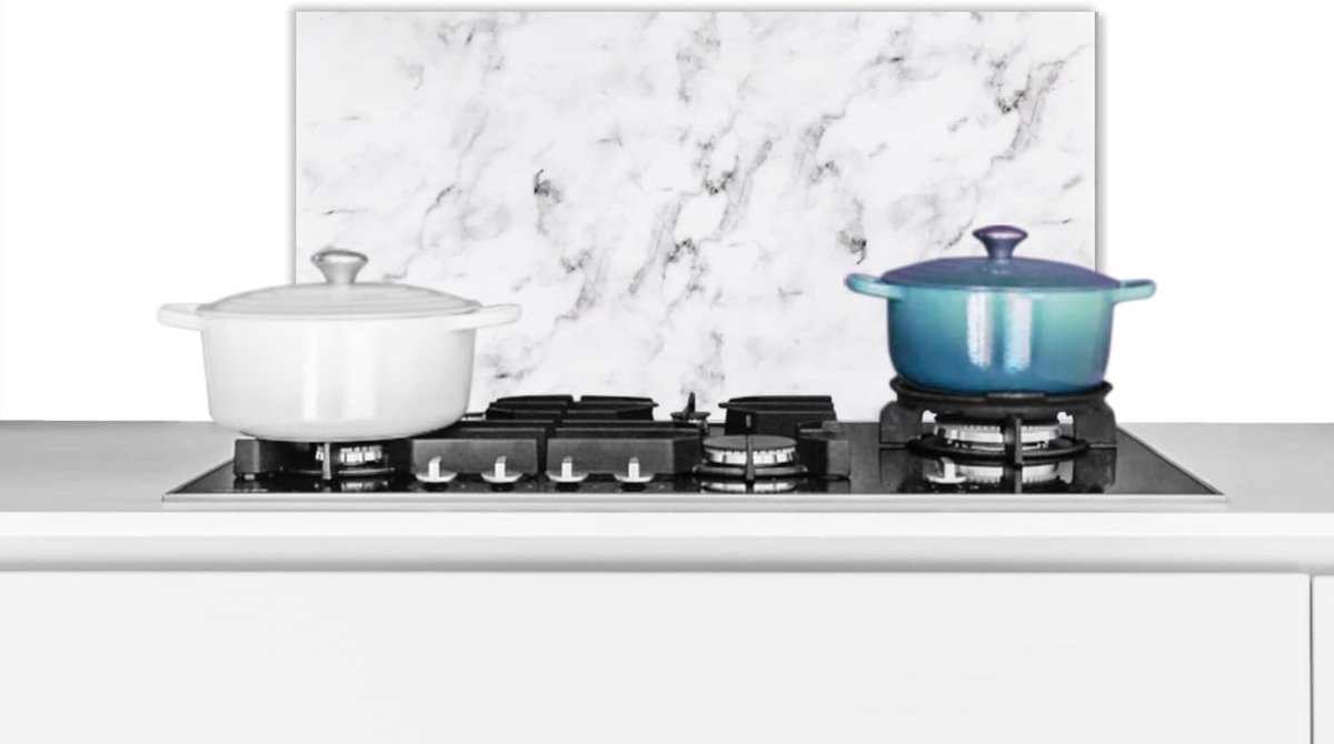 Spatscherm Keuken - 60x30 cm - Marmer - Luxe - Wit - Grijs - Marmerlook