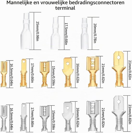540 Stuks Elektrische Draadverbindingen, 2.8mm, 4.8mm, 6.3mm, Mannelijke en Vrouwelijke Spade Connectoren met Isolerende Mouwen voor Draad Crimpverbindingen en Elektrische Projecten — afbeelding 5