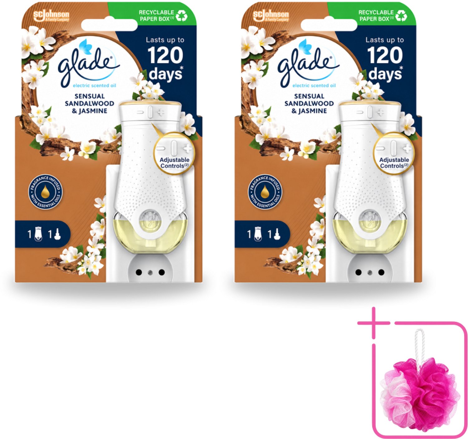 2 x Glade - Houder Elektrische Olie - Sensual Sandelhout Jasmijn - Bulkverpakking - Geurhouders - Douchemop - Geur