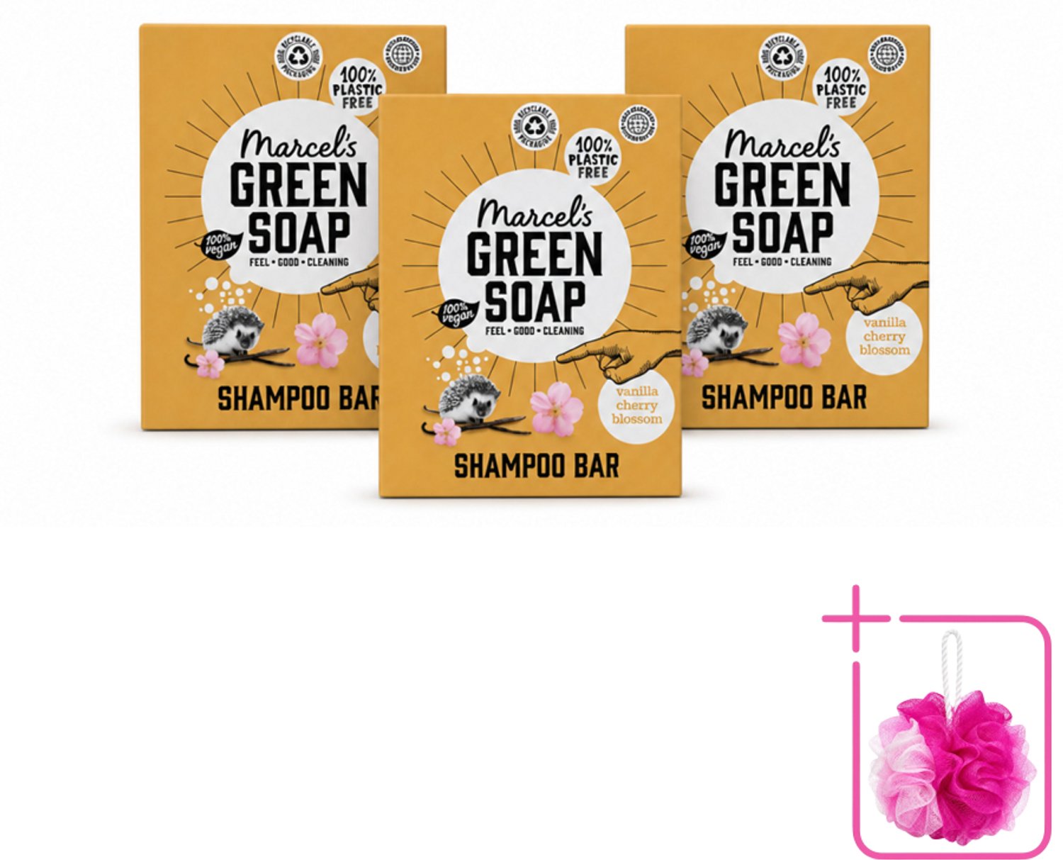 3 x Marcel's Green Soap - Shampoobar - Vanilla & Cherry Blossom - Versterkt & verzorgt - 90 gr - Bulkverpakking - Shampoobar - Douchemop - Natuurlijke shampoo