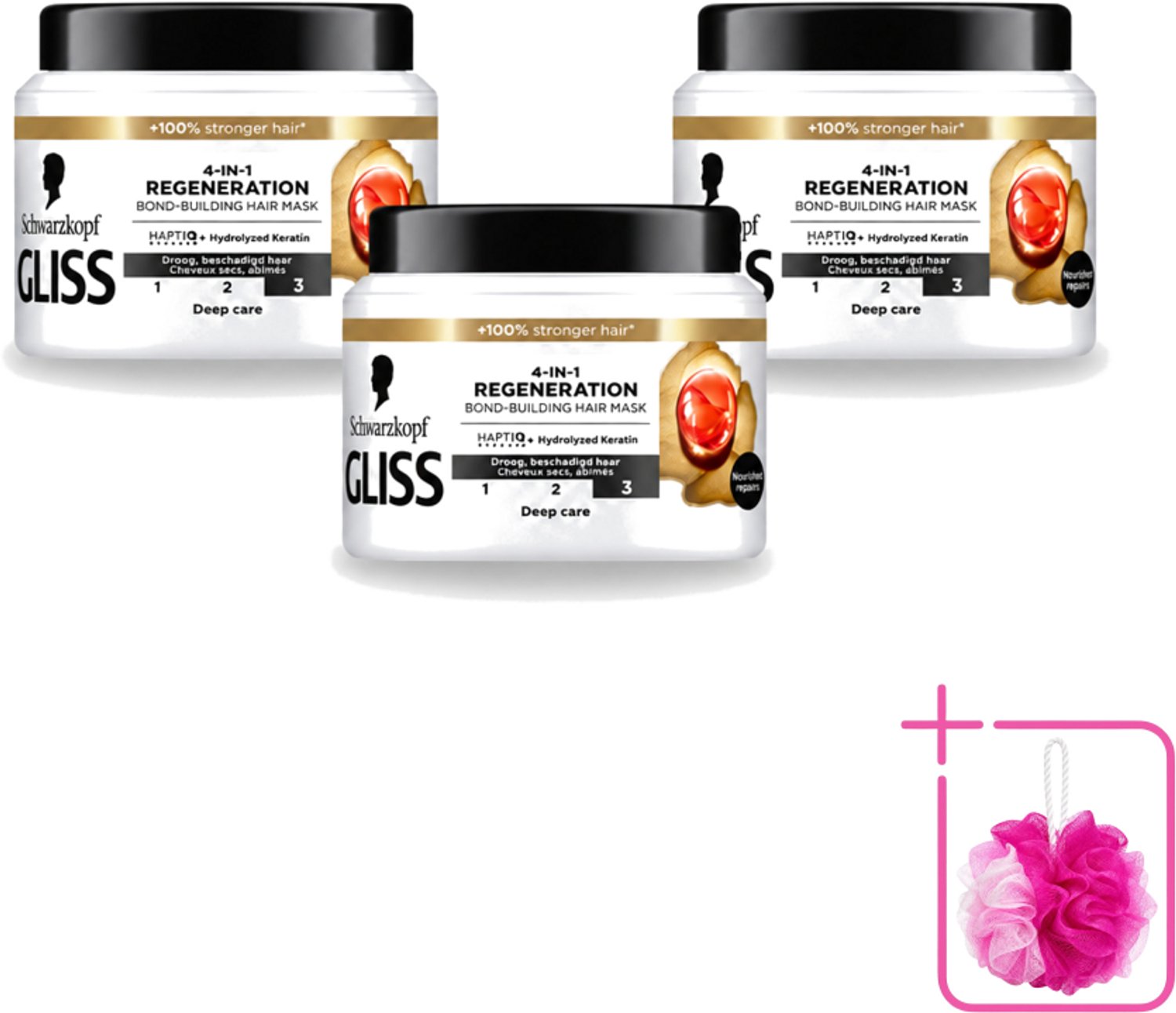 3 x Gliss - Haarmasker - 4in-1 Hair Mask - Voor Diep Herstel - 400 ml - Bulkverpakking - Haarmasker - Douchemop - Haarherstel