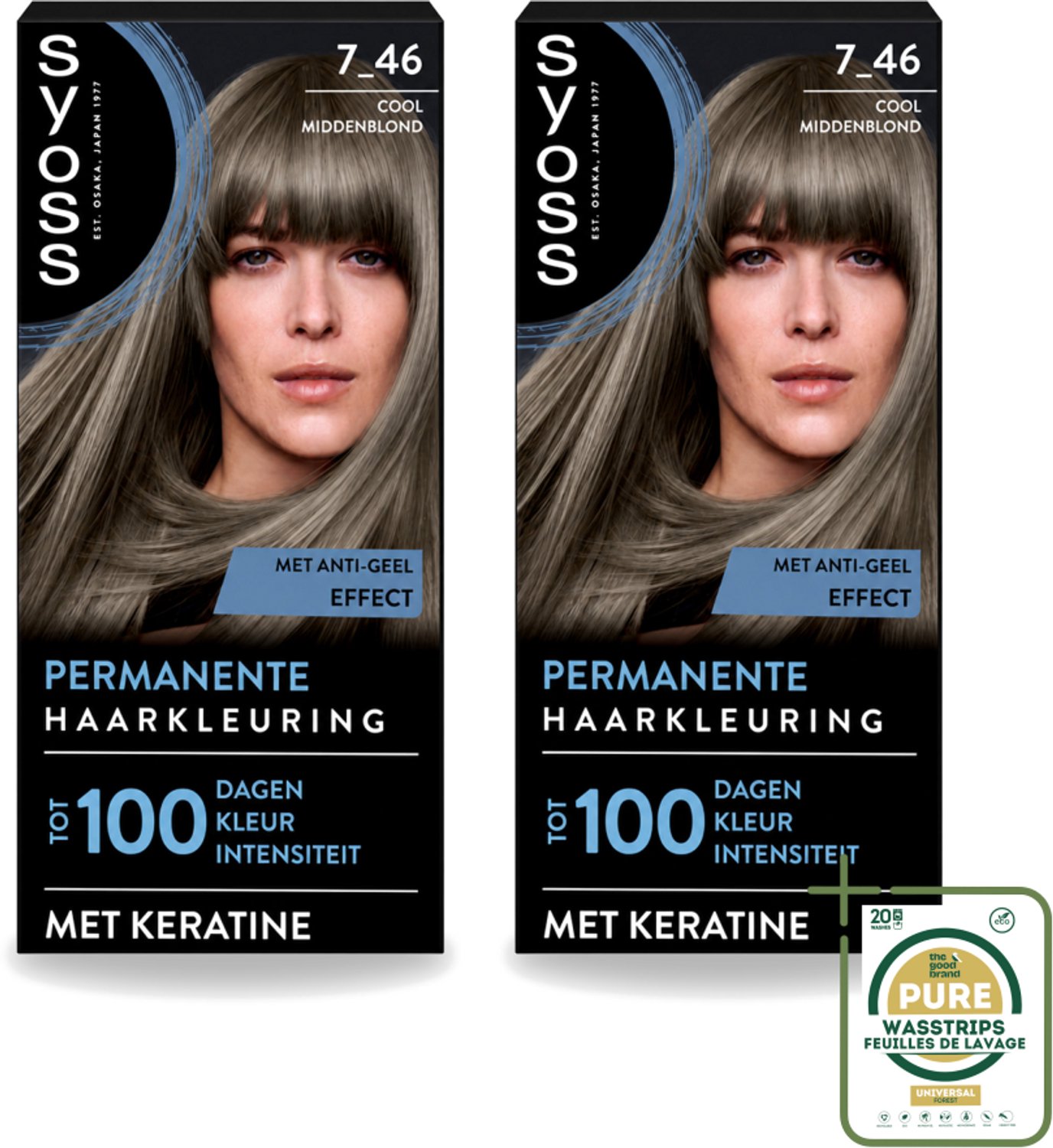 2 x SYOSS - Coloration 7-46 Cool Middenblond - Haarverf - Grijsdekking - Vermindert Haarbreuk - Wasstrips - Haarverf - Permanente Haarkleur - Grijsdekking - Keratine - Haarmasker