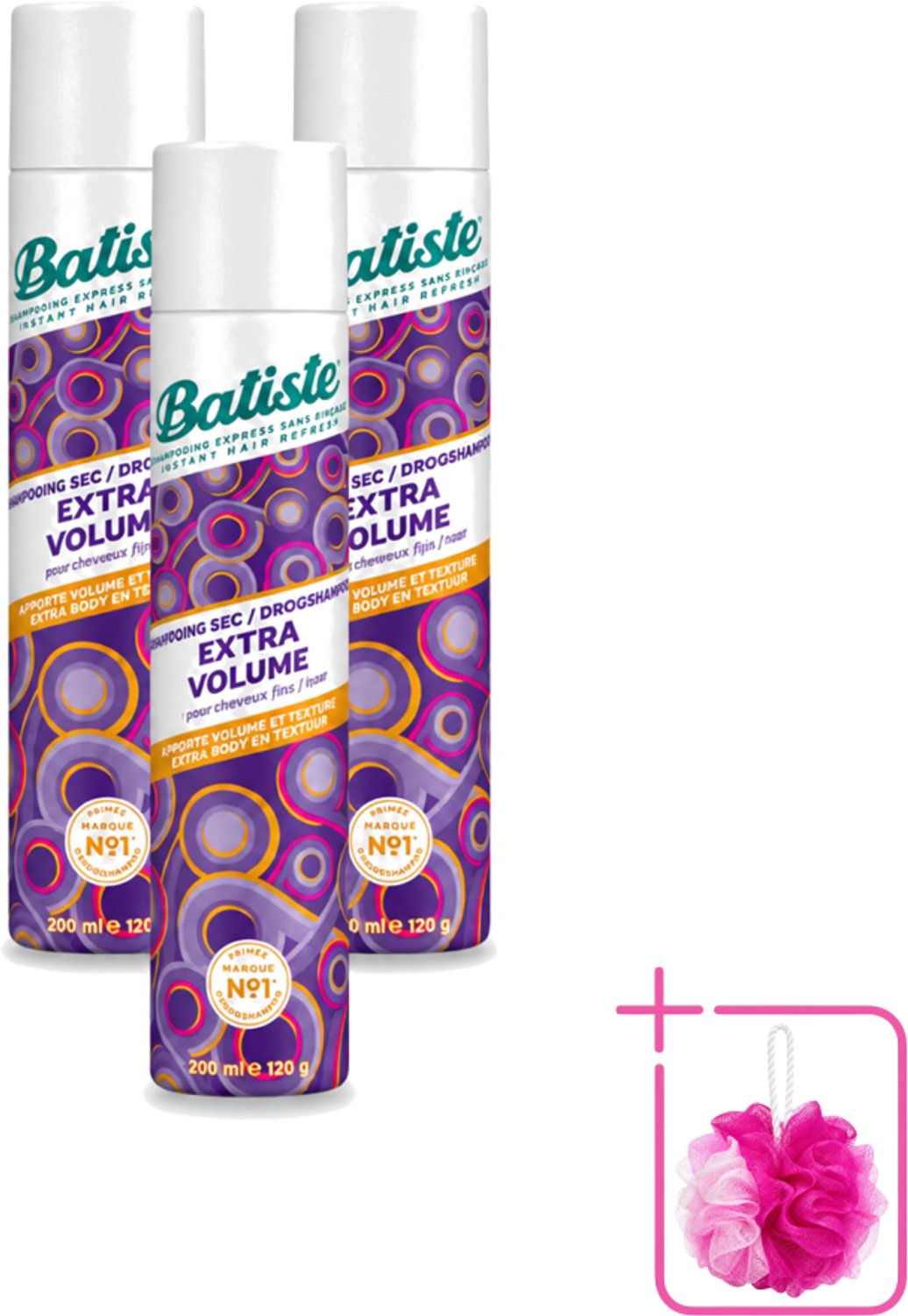 3 x Batiste - Extra Volume - Droogshampoo - Geeft Meer Volheid - Frist Vet Haar Op - 200ml - Bulkverpakking - Extra volume haar - Douchemop - Droogshampoo