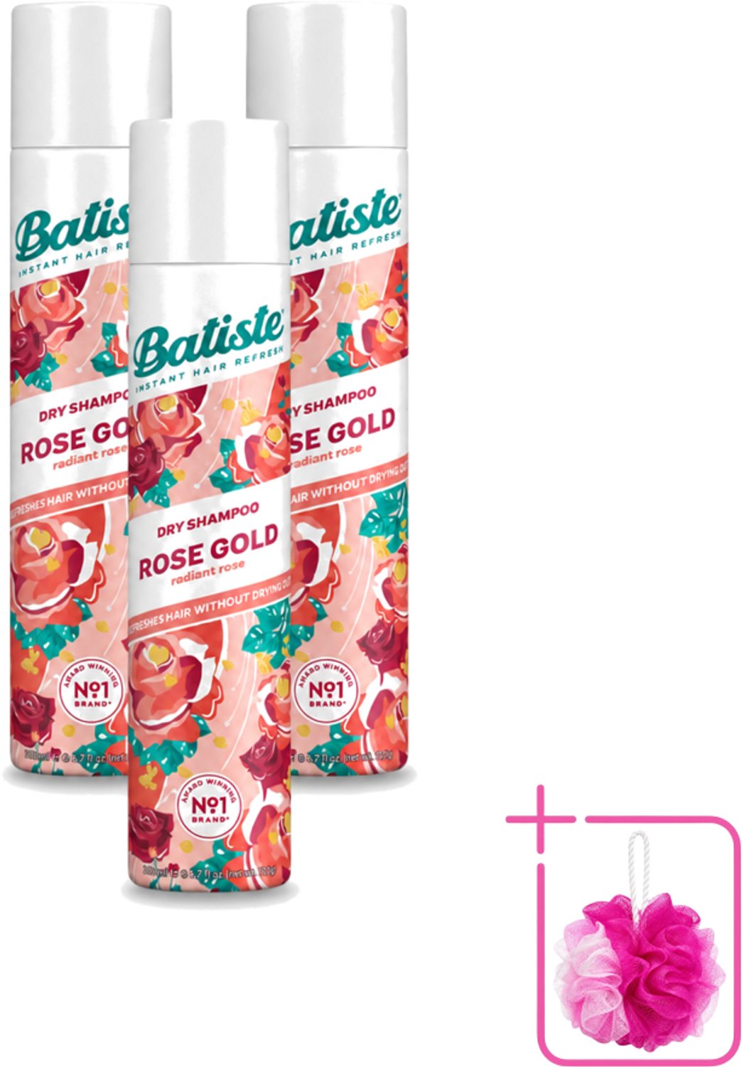 3 x Batiste - Rose Gold - Droogshampoo - Zachte Rozengeur - Verfrist en Zorgt Voor Volume - 200ml - Bulkverpakking - Droogshampoo - Douchemop - Haarverfrissing