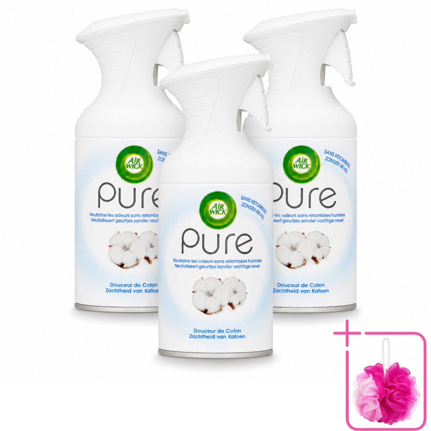 3 x Air Wick - Spray - Zachtheid Van Katoen - Luchtverfrisser - 250 ml - Bulkverpakking - Luchtverfrisser - Katoengeur