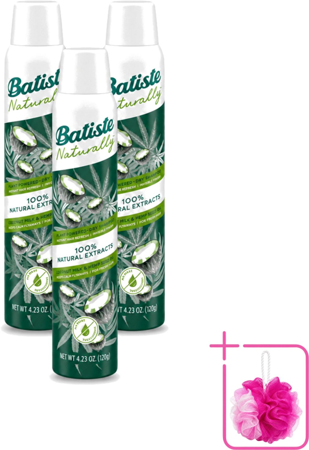 3 x Batiste - Naturally Coconut Milk & Hemp Seed Oil - Droogshampoo - Anti-Pluis en Verfrist - 100% Natuurlijk - 200ml - Bulkverpakking - Natuurlijk haarverzorging - Douchemop - Droogshampoo