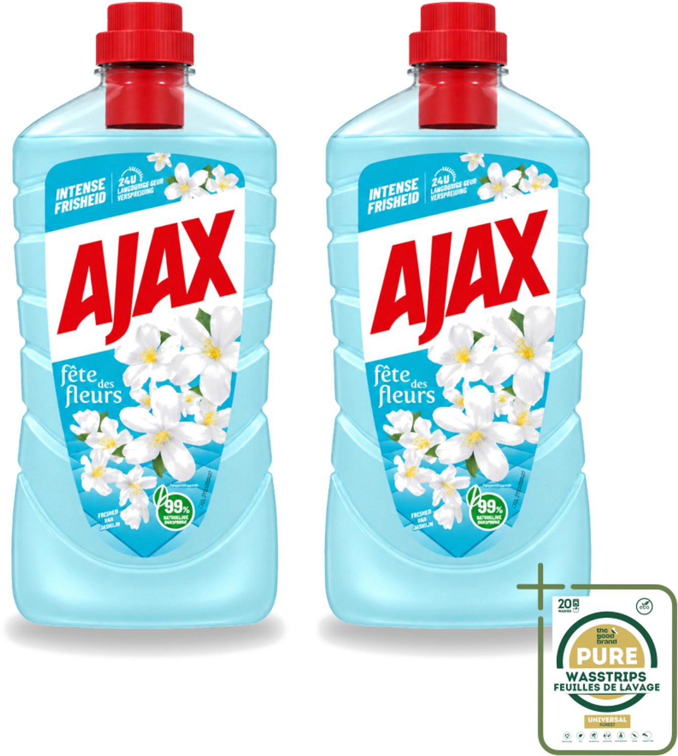 2 x Ajax – Allesreiniger – Jasmijn - 1000 ml - Wasstrips - Allesreiniger - Jasmijngeur - Schoonmaken - Vloer Reinigen - Keuken Reinigen