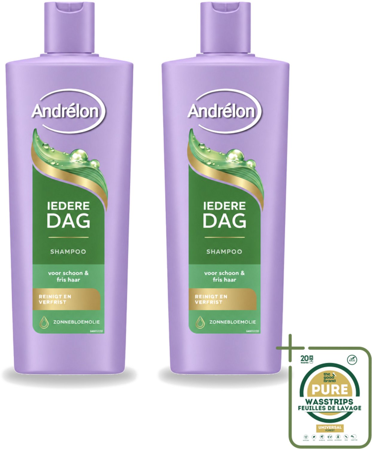 2 x Andrélon – Shampoo – Iedere Dag – 400 ml - Wasstrips - Haarkleur - Haarverzorging - Shampoo - Dagelijks Wassen - Zonnebloemolie