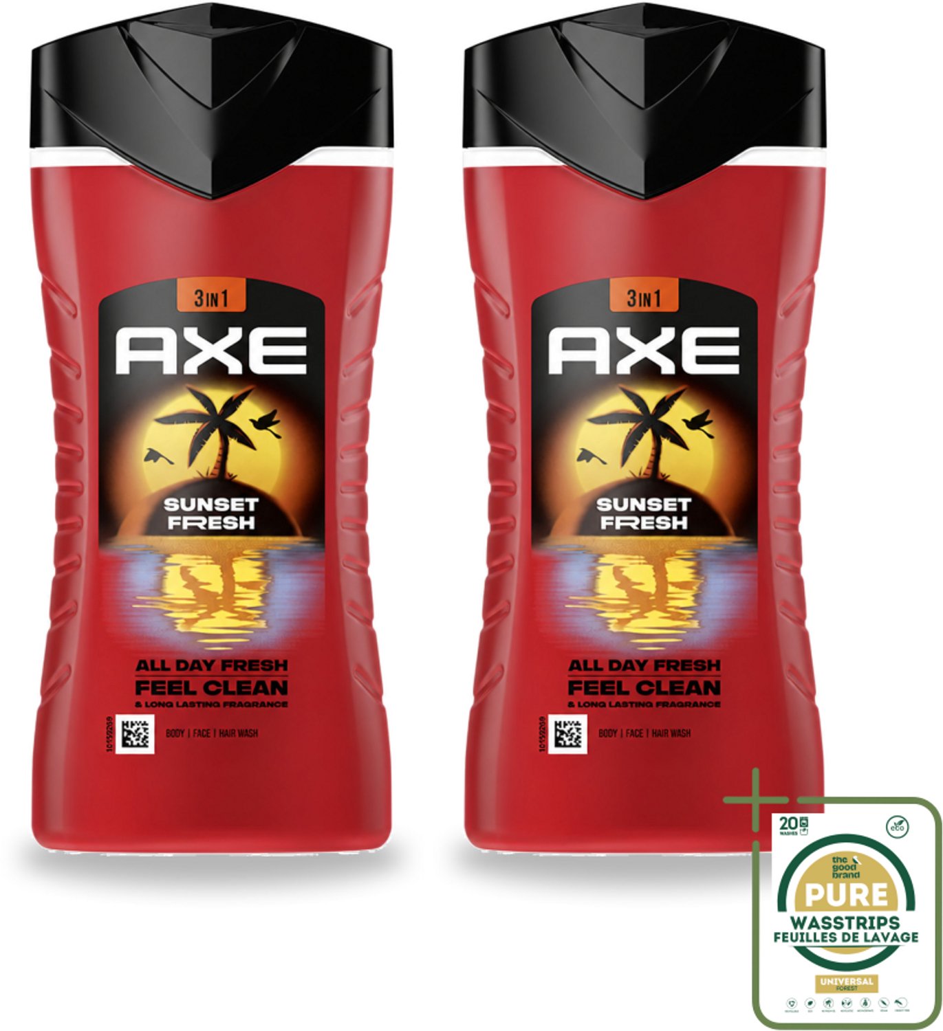 2 x Axe – Douchegel 3-in-1 – Sunset Fresh – 250 ml - Wasstrips - Douchegel - Lichaam Verzorging - Gezicht Verzorging - Haar Verzorging - Frisheid