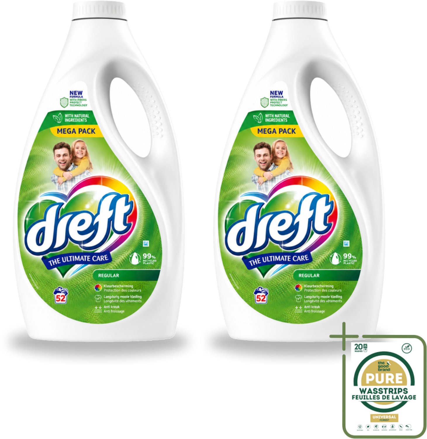 2 x Dreft – Regular – Vloeibaar Wasmiddel – 2,34 liter – 52 wasbeurten - Wasstrips - Vloeibaar Wasmiddel - Wasmiddel Voor Gekleurde Was - Geconcentreerd Wasmiddel - Wasmiddel Voor Witte Was - Wasmiddel Met Kleurbescherming
