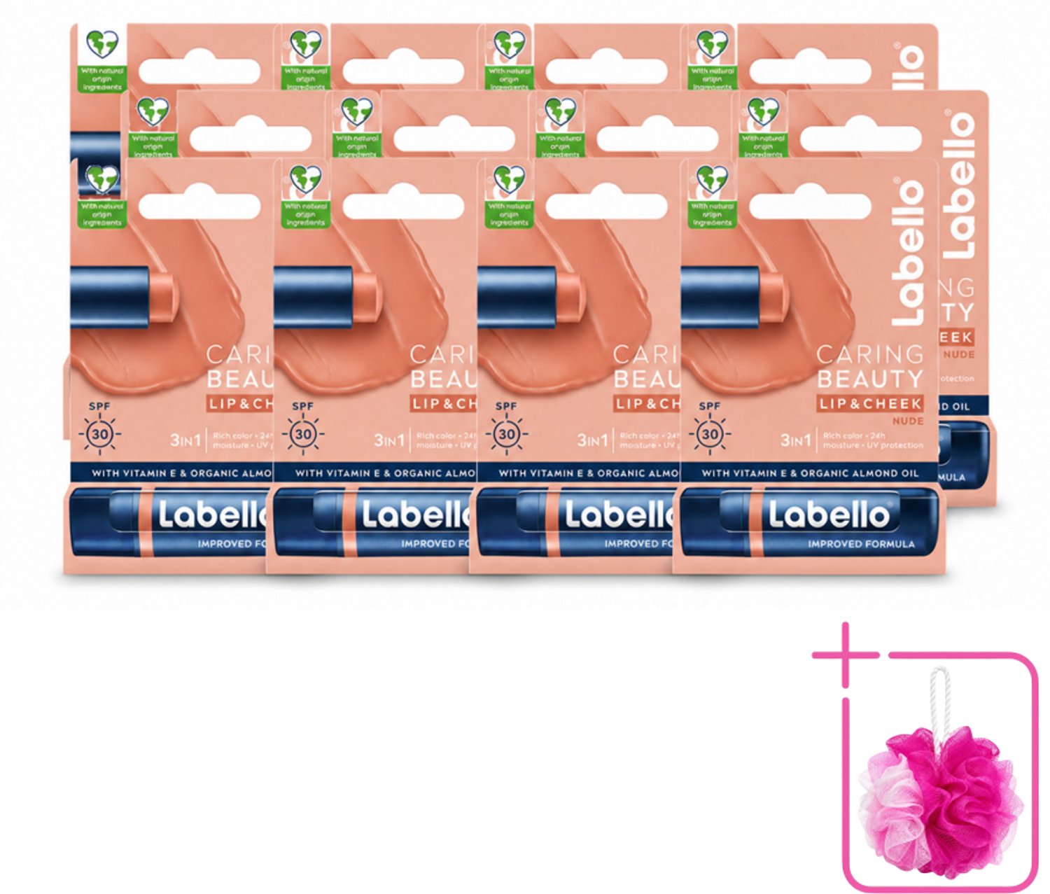 12 x Labello – CLippenbalsem – aring Beauty Nude – 6 ml - Bulkverpakking - Lippenbalsem - Douchemop - Rode lippenbalsem