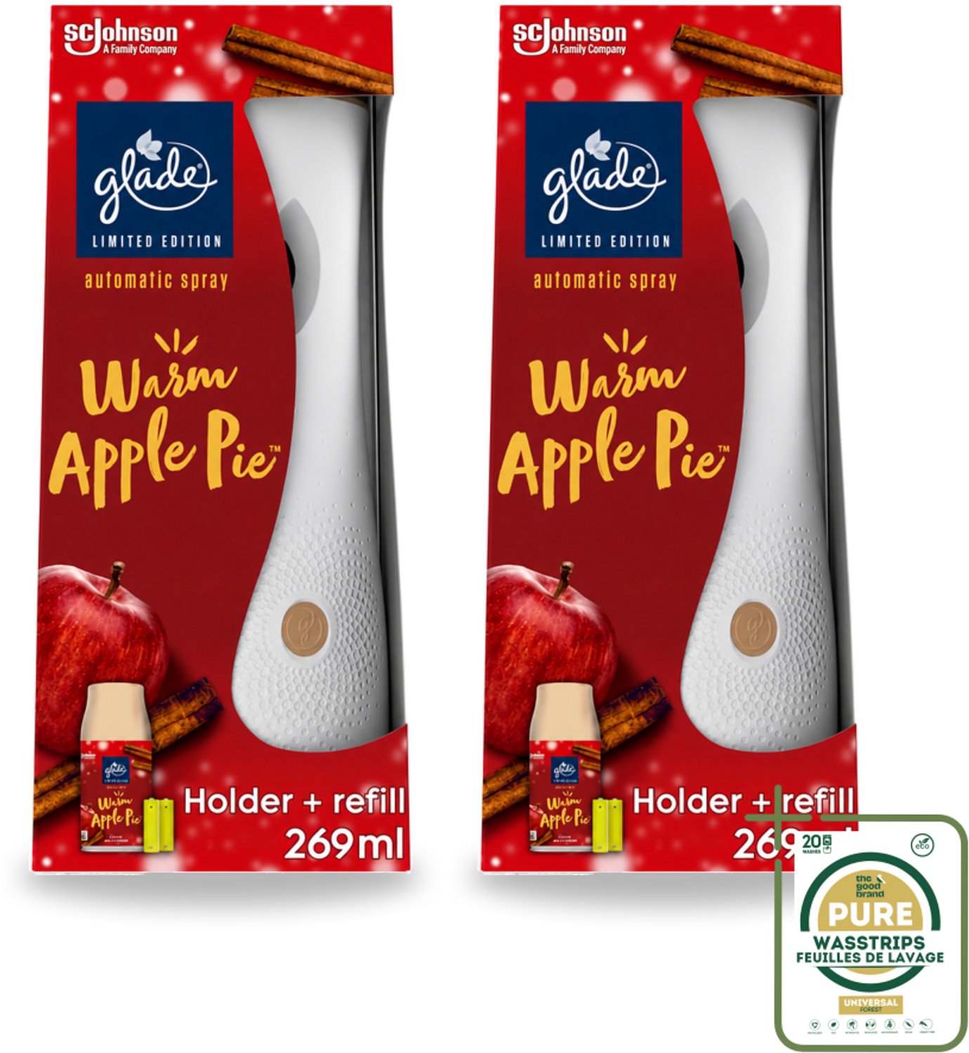 2 x Glade - Houder Automatische Spray - Warme Appeltaart Limited Edition - 269 ml - Wasstrips - Automatische Luchtverfrisser - Warme Appelgeur - Geur Van Warme Appeltaart - Huisgeur - Geur In Huis