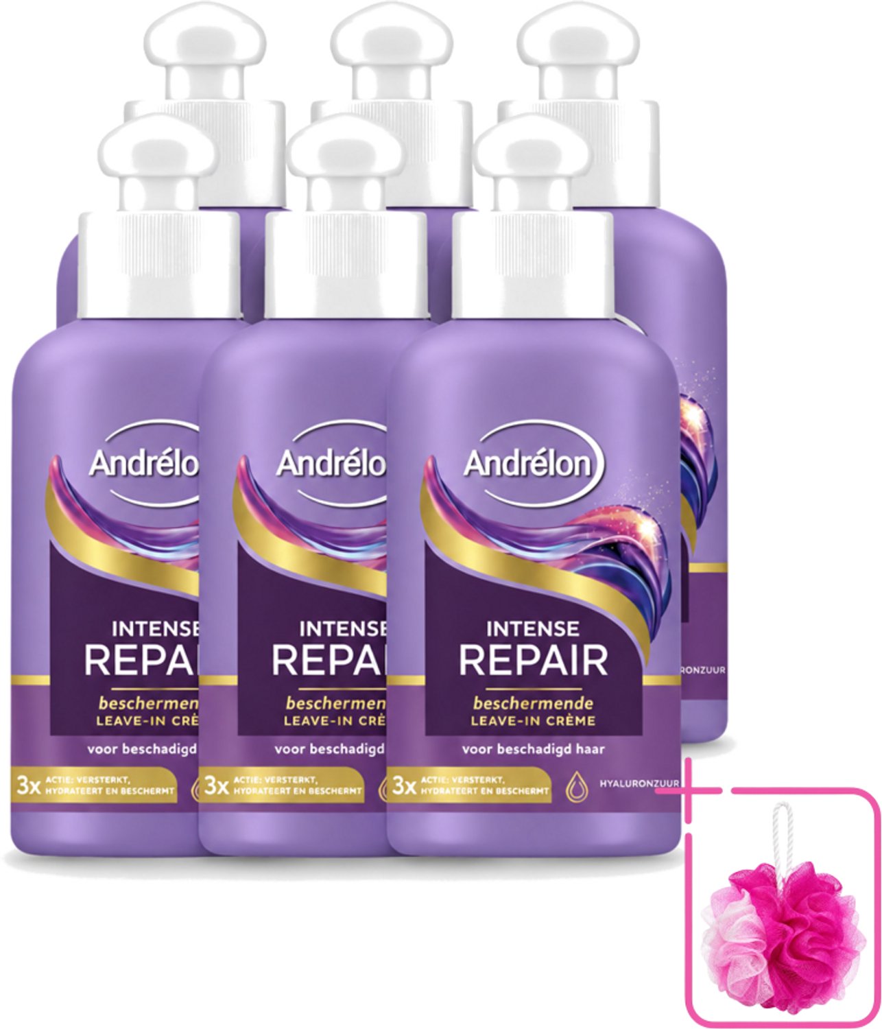 6 x Andrélon – Leave-In Crème – Intense Repair – 200 ml - Bulkverpakking - Haarverzorging - Douchemop - Droog haar