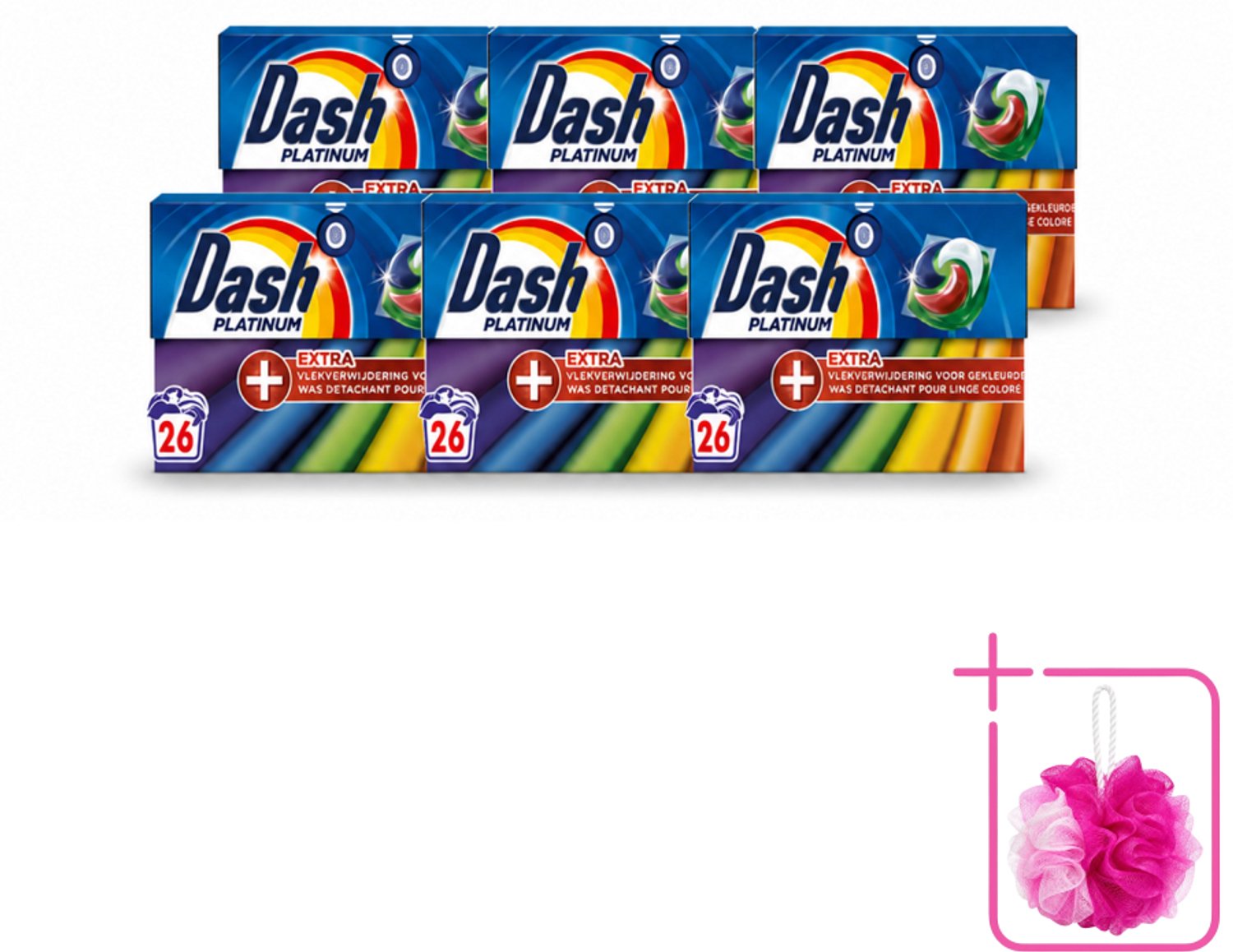 6 x Dash – Wasmiddelcapsules – 4in1 Pods + Extra Vlekverwijdering Color – 26 capsules - Bulkverpakking - Kleurbehoud - Douchemop - Vlekverwijdering