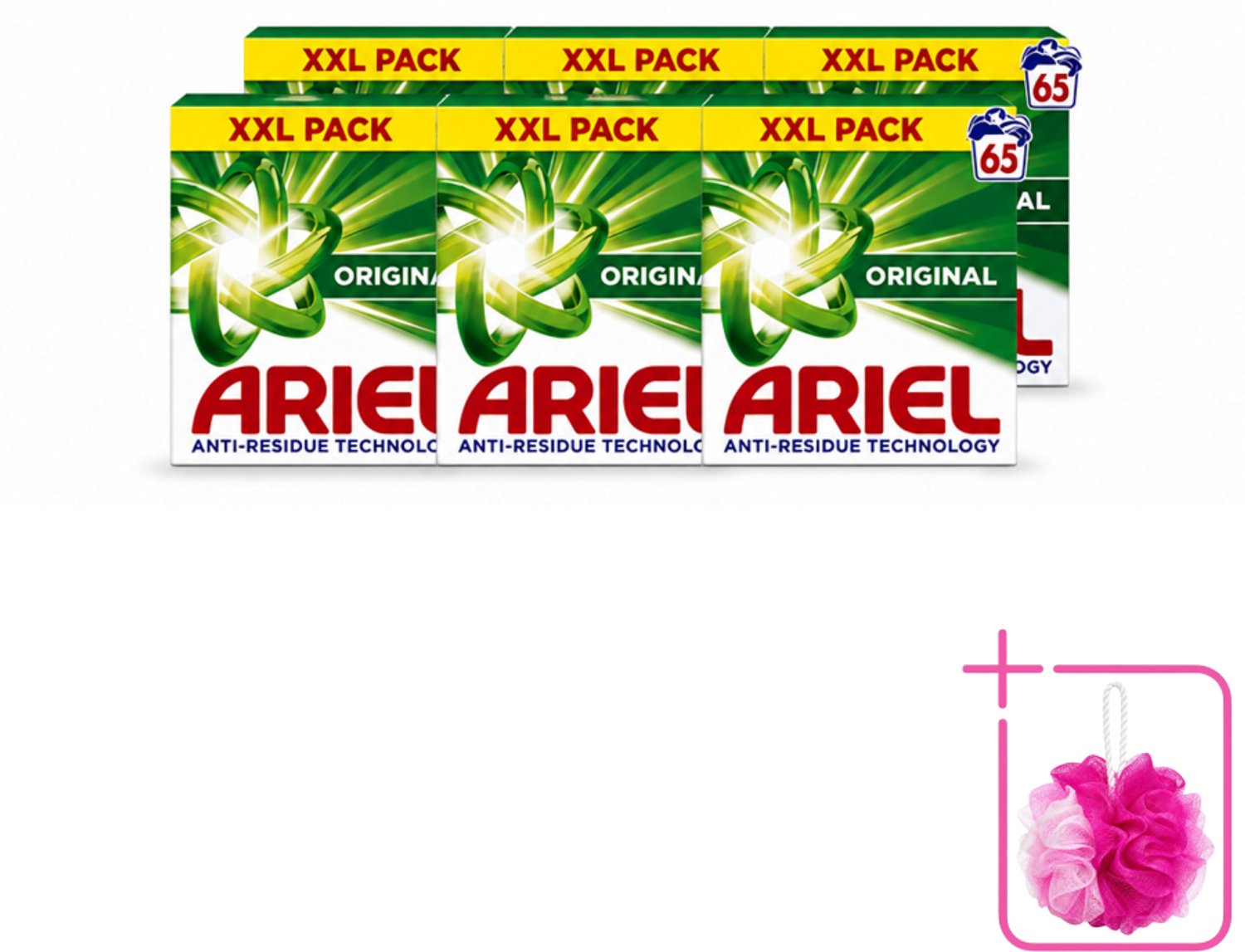 6 x Ariel – Original – Snel Oplosbaar Waspoeder – 3,58 kg - Bulkverpakking - Waspoeder - Douchemop - Snel oplosbaar