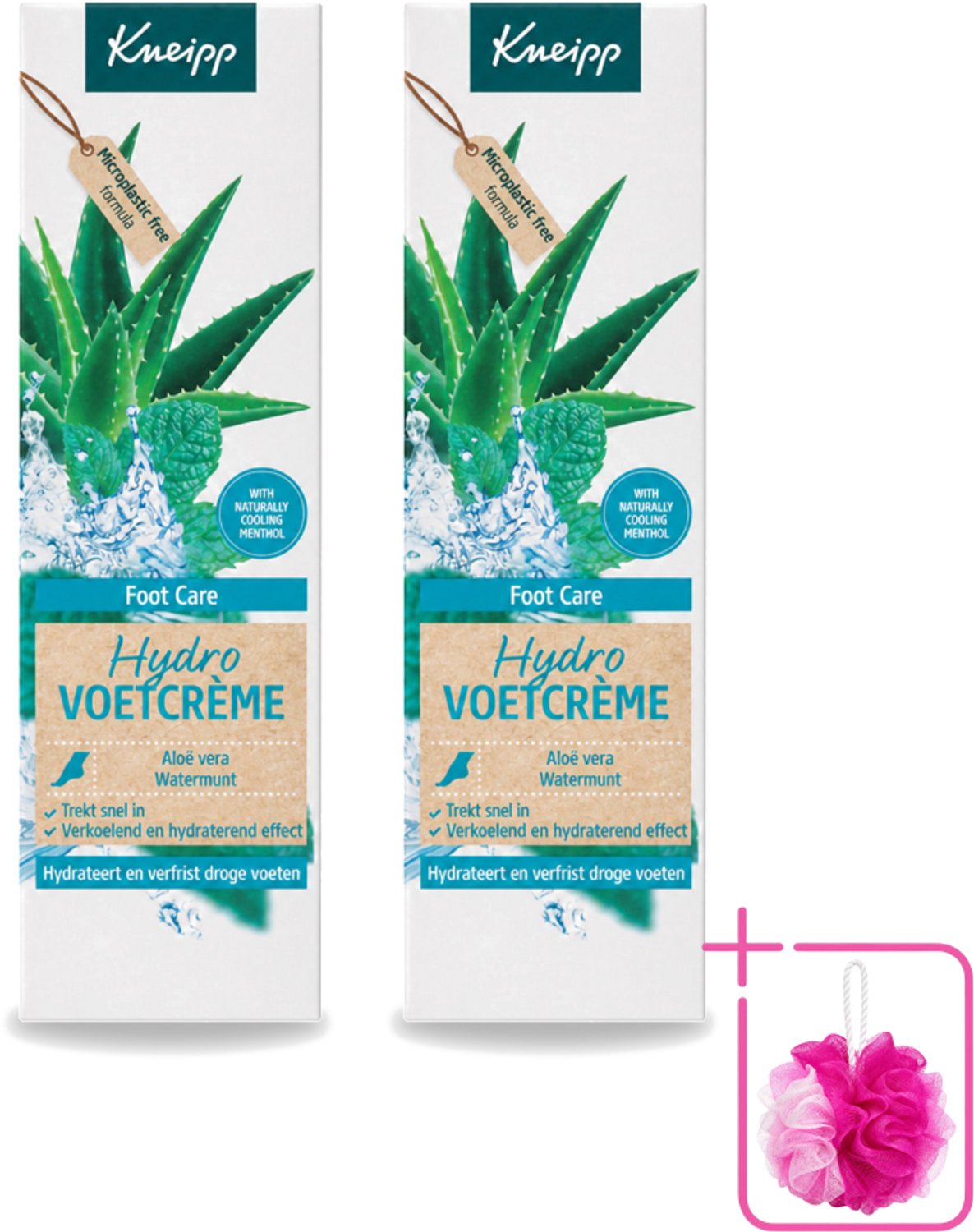 2 x Kneipp - Voetcrème - Hydro Care - Menthol, Aloe Vera & Watermunt - 75 ml - Bulkverpakking - Voetcrème - Douchemop - Verkoelend