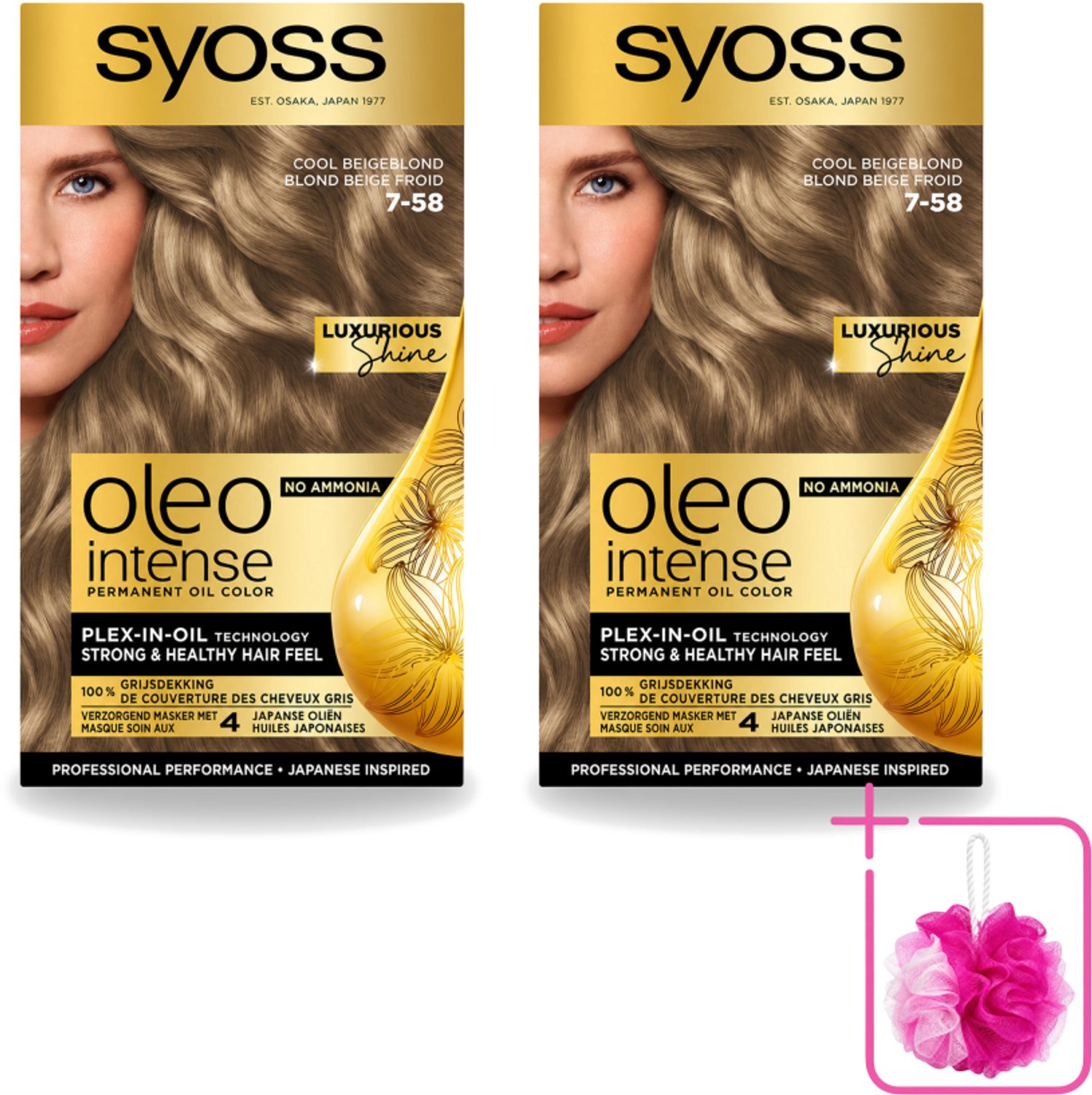 2 x SYOSS - Oleo Intense 7-58 Cool Beige Blond - Haarverf - Zonder Ammoniak - Grijsdekking - Langdurige Kleur - Bulkverpakking - Haarkleuring zonder ammoniak - Douchemop - Olijfkleur