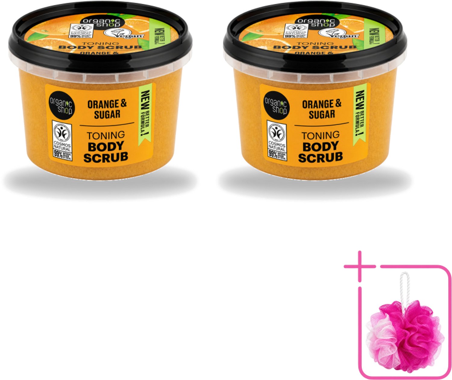 2 x Organic Shop - Body Scrub Orange - Verzorgend en Geurend - 250 ml - Bulkverpakking - Bodyscrub - Douchemop - Huidverzorging