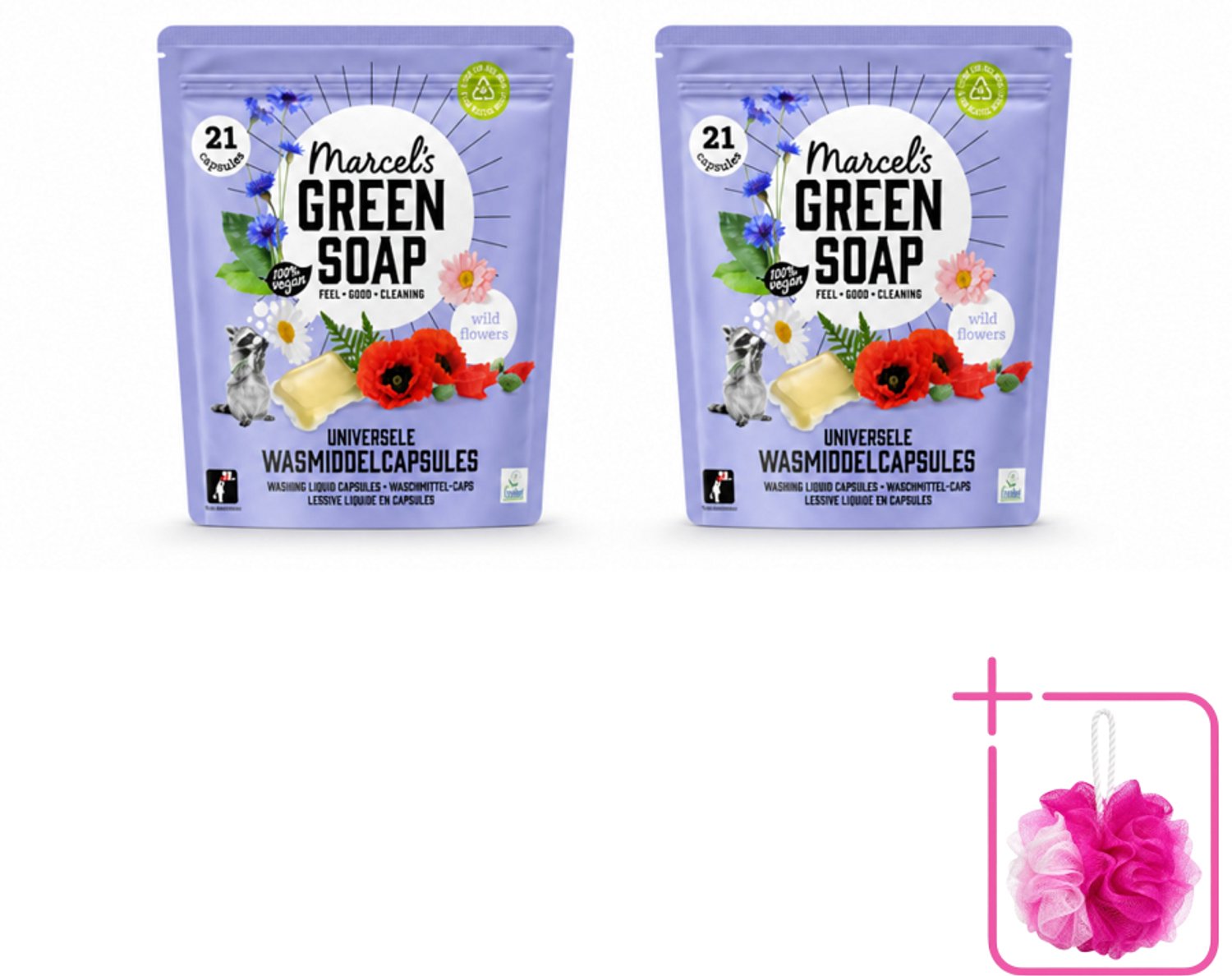 2 x Marcel's Green Soap - Wascapsules - Wilde Bloemen - Gemak in één dosis - 21 Capsules - Bulkverpakking - Wascapsules - Douchemop - Wasgoed reinigen